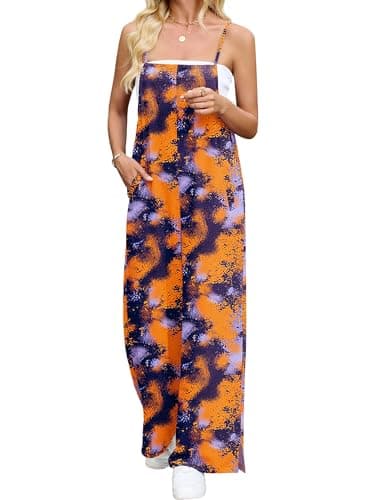 Heymoments Overalls Jumpsuits Rompers for Women Floral Print Medium Casual Maternity Summer Comfy Ladies Loose Fit Dressy Wide Leg One Piece Sleeveless Grils Long Bib Baggy Pants with Pockets - Image 1