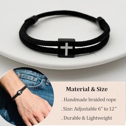 Mens Cross Bracelet for Teen Boys Gift Ideas, christmas stocking stuffers for teens, Christian Religious Jewelry Gifts for Son from Mom Catholic Baptism Confirmation Birthday Gifts for Son Grandson Nephew - Thumbnail 4