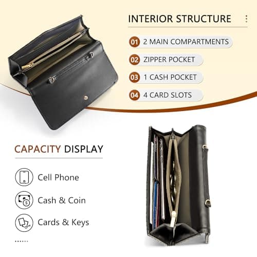 U+U Crossbody Bags for Women, Small Leather Bag with Removable Chain, Card Slots & Phone Pocket - Lightweight Purse Wallet (Black) - Thumbnail 4