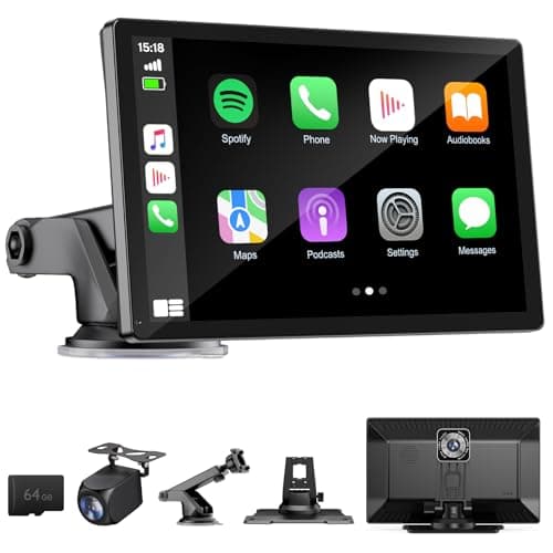 9" Wireless Apple Carplay Screen for Car with 4K Dash Cam, Portable Apple Carplay & Android Auto with 1080p Backup Camera DVR, Voice Control/GPS Navigation/Mirror Link/BT - Image 1