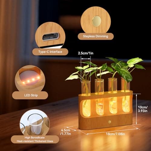 Lightalent Rechargeable Plant Propagation Station with Stepless LED Light, Wooden Stand & 4 Propagation Test Tubes, Hydroponic Plant Terrarium for Indoor Home Decor, Gift for Plant Lovers and Mothers - Thumbnail 3