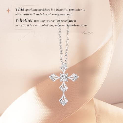 URTHEONE Moissanite Cross Necklace for Women 925 Sterling Silver 18K White Gold Plated Sparkling Moissanite Pendant Faith Jewelry Women's Jewelry - Thumbnail 6