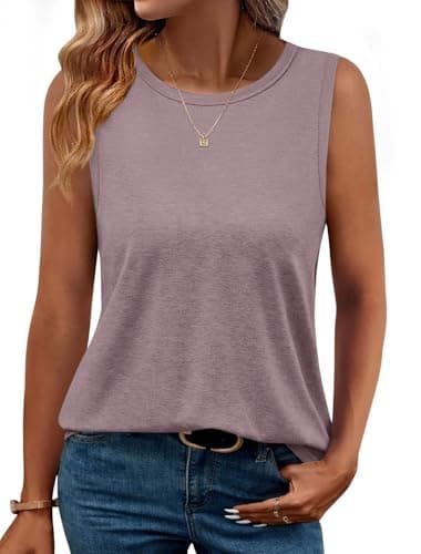 GKBK Womens Tank Tops High Neck Loose Fit Casual Summer Sleeveless Shirts 2026 Beach Vacation Outfit Cured Hem Grey Purple - Image 1
