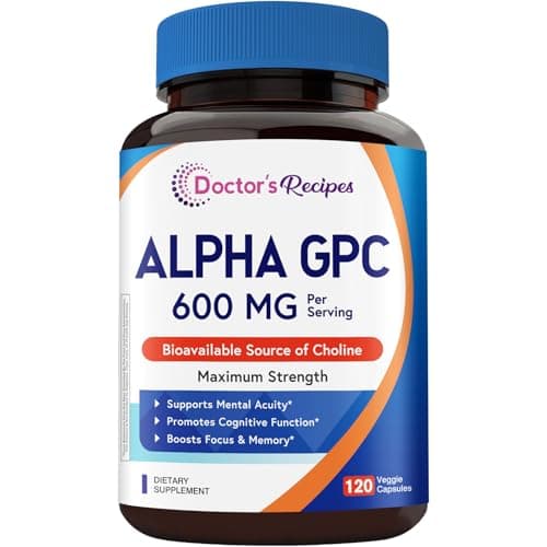 Doctor's Recipes Alpha GPC Choline Supplement 600 mg, Highly Bioavailable Source of Choline, Non-GMO, No Gluten, Memory, Focus, Cognitive Support for Women & Men, 120 Veggie Capsules - Image 1