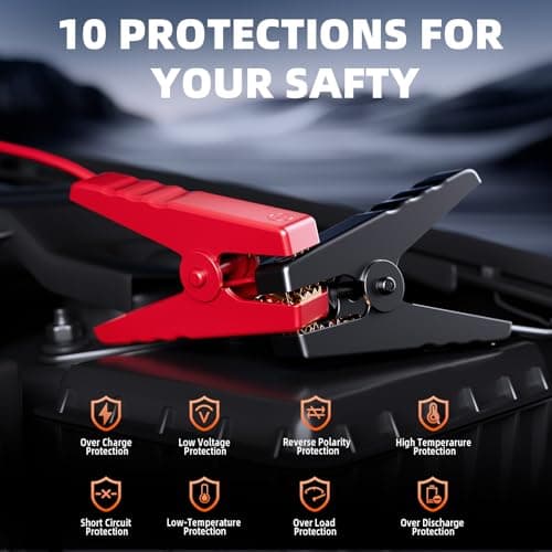 Jump Starter with Air Compressor, 5000A Battery Jumper Starter Portable (9L Gas/8L Diesel) with 160PSI Auto-Shutoff Tire Inflator, 12V Jump Box Car Battery Jump Starter with Jumper Cables, LED Light - Thumbnail 6