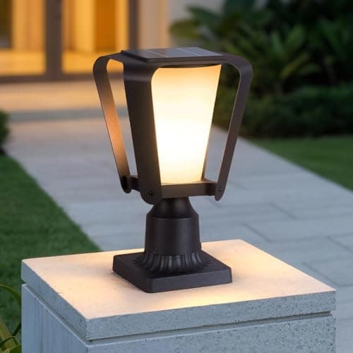 VZVI 1 Pack Solar Post Lights Outdoor with Pier Mount Base, 13.4" Solar Lamp Post Light with Glass, Pole Lights Outdoor Waterproof, Dusk to Dawn Modern Pillar Light for Columns (E26 Bulb Included) - Image 1
