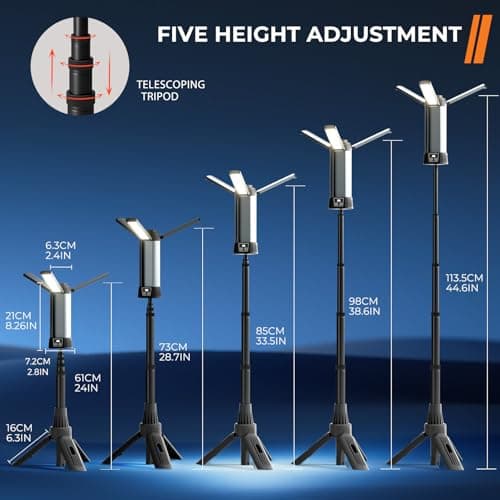 Rechargeable Work Light with Stand, Outdoor LED Cordless Camping Light with Portable Telescopic Bracket, 3.7 Ft Tall 6AH Battery, 2000 Lumen Construction Lights with Carrying Bag - Thumbnail 5