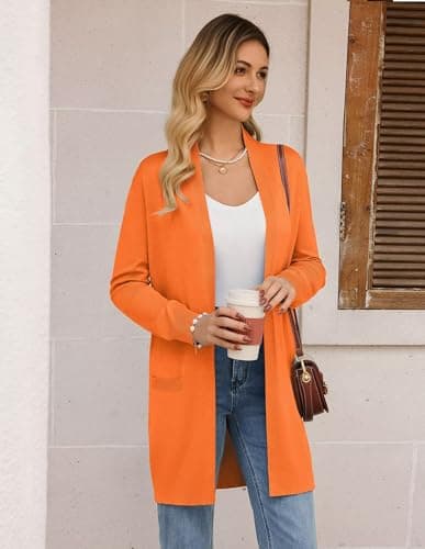 GRACE KARIN Long Cardigan Sweaters, Vacation Outfits for Women, Winter Clothing for Women Open Front Knit Coat Orange - Thumbnail 4