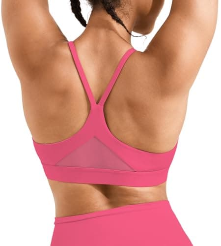 Sports Bras for Women High Support - Womens Spaghetti Strap Padded Yoga Sports Bra - Soft Comfy Y Back Workout Tops Gym, Rose Red, S - Image 1