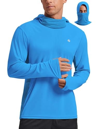 PINSPARK Fishing Hoodie Men UPF 50+ Sun Protection Face Mask Long Sleeve UV Shirts Rash Guard Angler Gear Lightweight Brilliant Blue - Image 1