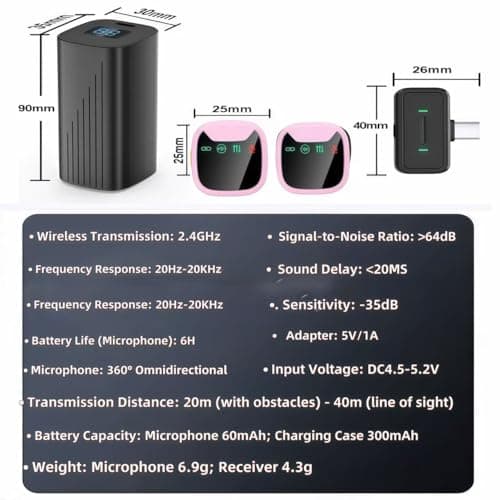 Vyrendor Professional Mini Wireless Lavalier Microphone (2-Pack), Dual Noise Canceling Lav Mic with Charging Case, Ideal for Podcast, Vlog, YouTube, iPhone & Android Device(Type-c,Receiver,Black) - Thumbnail 6