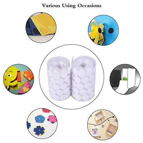 Self Adhesive Dots,1100pcs(550 Pairs) 0.59" Diameter Strong Sticky Back Hook Nylon, 15mm Loop Strips with Waterproof Glue Tapes, Perfect for School Classroom,Office, Home(White) - Thumbnail 5