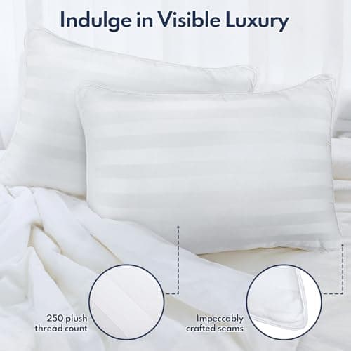 DIORIS Pillows Queen Size Set of 2 - Luxury Hotel Collection Bed Pillows for Sleeping, Supportive Side Sleeper Pillow, Fluffy Down Alternative Microfiber Filled for Back, Stomach Sleepers - Thumbnail 4