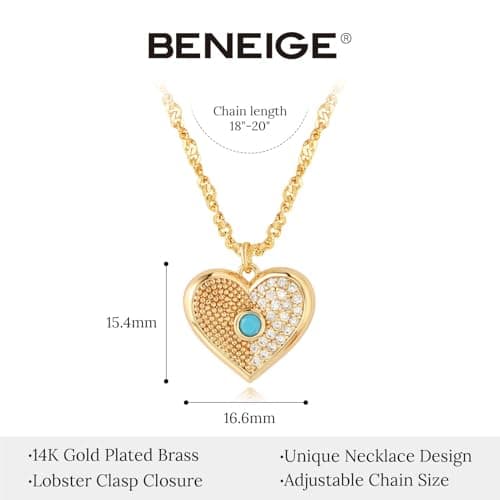 BENEIGE Gold Necklace for Women 14K Gold Plated CZ Heart Pendant Necklace Adjustable Chain Choker Charm Necklaces Jewelry Gifts - Thumbnail 4