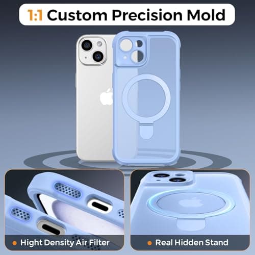 MOCCA Design for iPhone 15 Case with Magnetic Invisible Stand [Full Camera Protection] [Compatible with Magsafe] Military Drop Shockproof Translucent Matte Phone Case Cover 6.1",Light Blue - Thumbnail 5