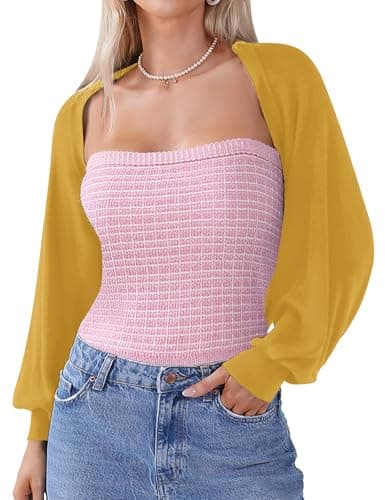 Totatuit Women's Long Sleeve Bolero Shrug for Dresses Open Front Knit Cropped Cardigan Loose Y2K Cardigan Yellow - Image 1