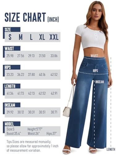 JEAVIA Women's Wide Leg Jeans High Waisted Pull On Baggy Jeans Stretchy Elastic Waist Sweatpant Trendy Loose Denim Pants Blue - Thumbnail 5