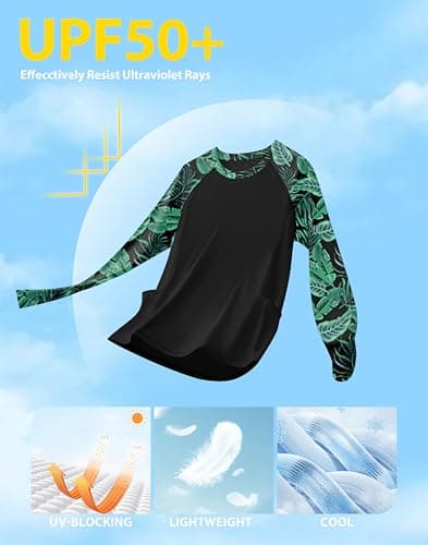 Viodia Rash Guard for Women UPF 50+ SPF UV Long Sleeve Shirts Sun Protection Quick Dry Hiking Swim Shirt with Pockets Leaf XS - Thumbnail 3