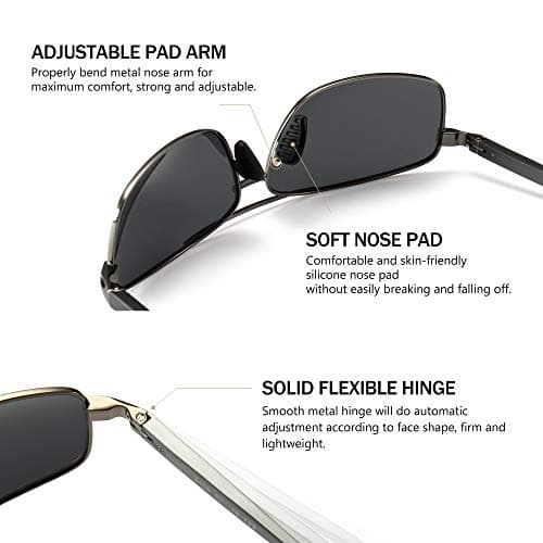 SUNGAIT Ultra Lightweight Rectangular Polarized Sunglasses Men UV400 Protection (Gunmetal Frame Gray Lens, 62) Metal Frame SGT458 QKH-CA - Thumbnail 4