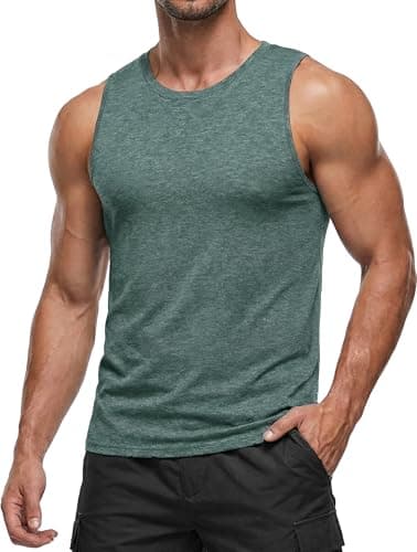 PINSPARK Men's Tank Tops Quick Dry Bodybuilding Muscle Shirts Lightweight Breathable Sleeveless Shirts Athletic Gym Workout Tank XL Green - Image 1