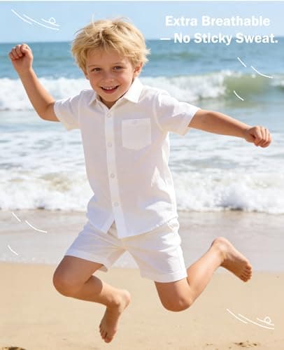 Cozople Teen Boys Seersucker Shirts Funky White Button Up Aloha Dress Shirts with Breathable Short Sleeve School Uniform for Primary School - Thumbnail 2
