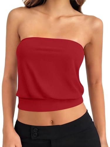 ANRABESS Tube Tops for Women Bandeau Strapless Cropped Banded Hem 2026 Summer Clothes Red Large - Image 1