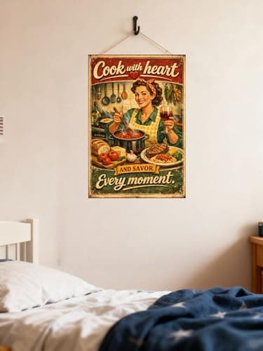 Cook With Heart Tin Sign Vintage Kitchen Wall Decor Rustic Cooking Quote Metal Poster Retro Farmhouse Culinary Art 8x12 Inch Food Lover Wall Display Home Restaurant Cafe Bar Decoration - Thumbnail 2
