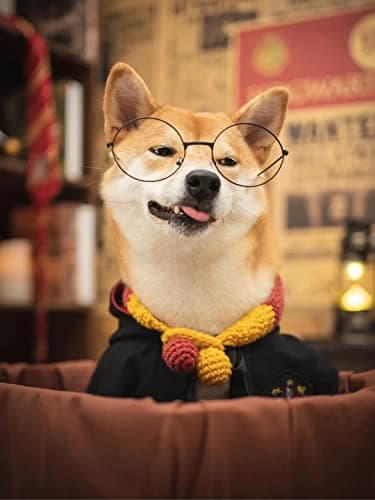 Dog Cat Costumes with Glasses and Neckties,Cosplay Costume Set Perfect for Party and Gifts for Cat Dog (Gryffindor, Large) - Thumbnail 4