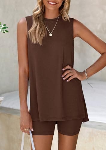 PRETTYGARDEN 2 Piece Sets for Women 2026 Summer Matching Lounge Shorts Set Resort Airport Travel Loungewear Outfits Clothing (Light Coffee,Medium) - Thumbnail 6