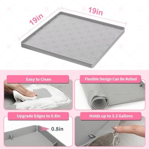 Sdpeia Under Sink Mat 19"×19" Waterproof Silicone Cabinet Liner & Sink Protector for Kitchen & Bathroom, Multi-Purpose Organizers Tray for Pets, Laundry, Cat Litter Mat - Thumbnail 4