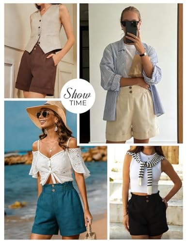 GRACE KARIN Womens Shorts Casual 2026 Summer Linen Elastic High Waist Button Shorts Beach Vacation Clothes Brown L - Thumbnail 5