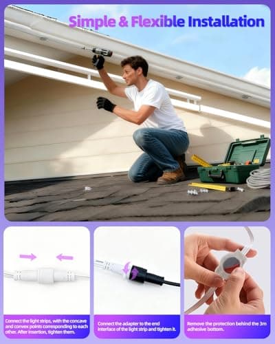 oneup 150FT Permanent Outdoor RGB Lights, Smart Rainbow Christmas Light with App/Remote Control,Waterproof,16M Colors, LED Eaves Lights for House Roof Garden Christmas Party Decor - Thumbnail 6