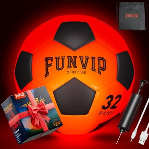 Funvip Light Up LED Soccer Ball, Rechargeable Glow in The Dark Soccer Ball with Bag, Christmas Birthday Soccer Gifts for 8-12 Years Old Boy Kids Teens, Cool Boy Toys Gifts for Ages 8 9 10 11 12+ - Image 1