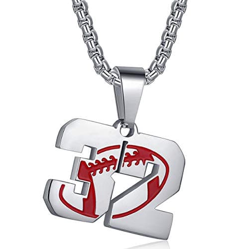 Rehoboth American Football Rugby Jersey Number 32 Pendant Necklace for Women Men 24 (22+2) Inch Adjustable Stainless Steel Chain - Image 1
