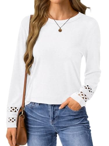 GKBK Womens Long Sleeve Tops Business Dressy Casual Blouses Crewneck Loose Fit Lightweight T Shirts Cute Work Tee Ladies Tunic 2025 Fall Winter Fashion Clothes Trendy Outfits White L - Thumbnail 5