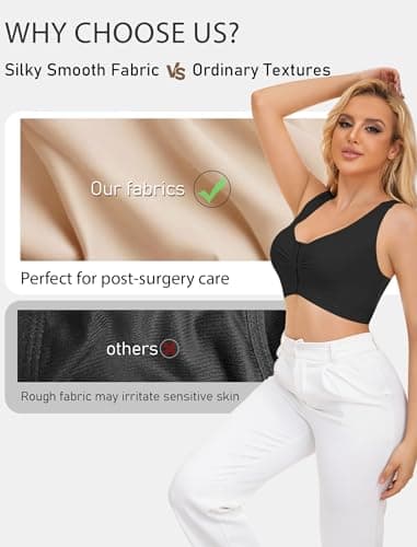 Easybunny Post Surgery Bra Front Closure Compression Bras Wireless Mastectomy Bra with Adjustable Straps Black 3XL - Thumbnail 5