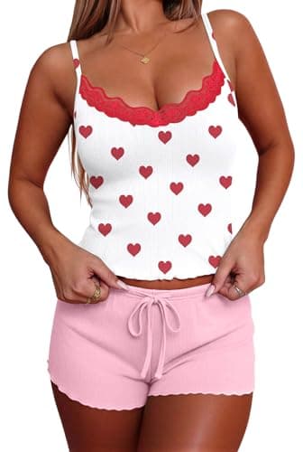 Ekouaer Women's Pajama Sets 2 Piece Sexy Lingerie Sleepwear with Pockets Lightweight Lace Cami Shorts Adjustable Straps Pjs - Image 1