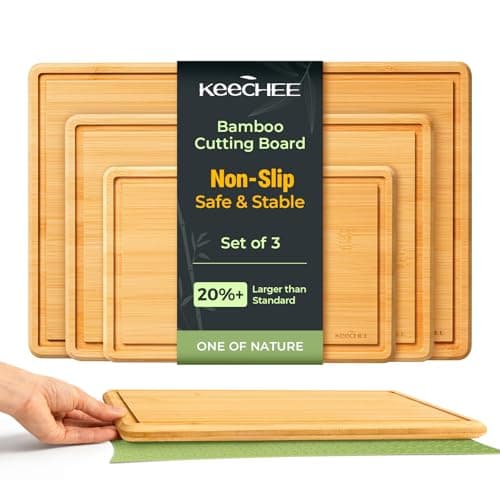 Keechee Cutting Board with Non-slip Mat, Bamboo Cutting Board for Kitchen Meal Prep & Serving - Wood Serving Board Set with Deep Juice Groove Ideal Kitchen Gifts - Image 1