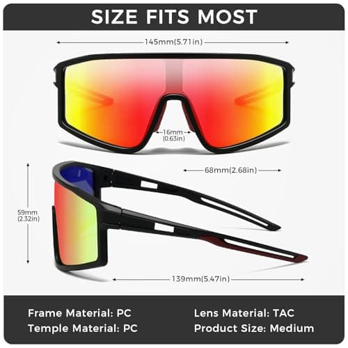 SUANGIT Polarized Cycling Sunglasses for Men Women Red Sports Running Bike Shades UV Protection Goggles (Matte Black Frame/Red Mirror Lens) - Thumbnail 5