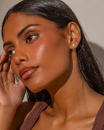 MUMREUES Gold Earrings for Women Trendy 14K Gold Plated Cubic Zirconia Initial V Letter Stud Earrings Simple Small Minimalist Dainty Cute Hypoallergenic Earrings Jewelry Gifts - Thumbnail 3