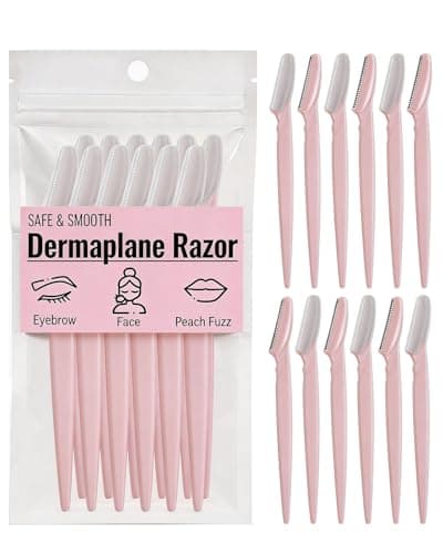 Dermaplane razor for Women – Gentle face razors for women & eyebrow razor Kit for Peach Fuzz Removal, Safe Protective Blade, Painless Facial Hair Remover & Exfoliating Tool, Pink,12-Pack