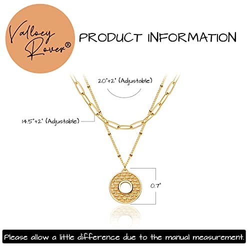 Valloey Rover Women Layered Pendant Necklace, 14K Plated Gold Personalized Adjustable Choker Necklaces, Handmade Dainty Jewelry Gift for Lady - Thumbnail 6
