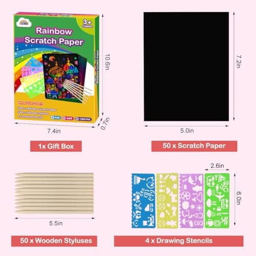 ZMLM Scratch Paper Art Set: 100Pcs Magic Art Craft Kid Easter Gifts Scratch Paper Supplies Toddler Preschool Learning Toys for Age 3 4 5 6 7 8 Girls Boys Birthday Activities Party Favors - Thumbnail 5