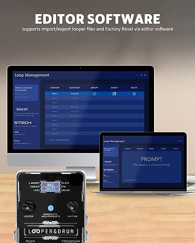 STRICH Stereo Looper Pedal Guitar Pedal with Built-in Drum Machine, 100 Diverse Drum Patterns, 160 Minutes Recording Time, USB for Audio Upload or Download, Support Footswitch Control - Thumbnail 5
