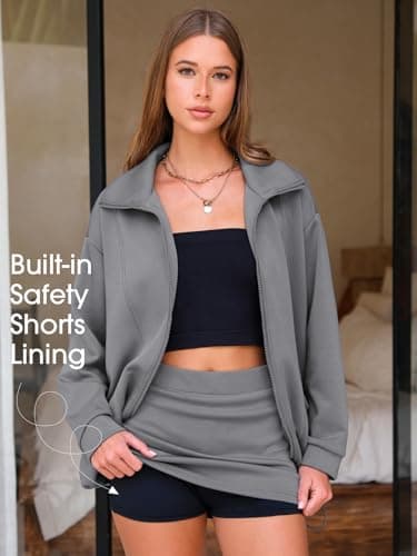 EXLURA Women 2 Piece Skirt Sets Airport Outfits Zip Up Sweatshirt Matching Skorts Tennis Sweatsuits Travel Tracksuit 2026 - Thumbnail 5
