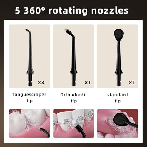 Water Flosser, 4 Modes, Portable 320ml Large Tank Water Flosser Oral Cleaner IPX7 Waterproof Cleaning Flosser for Home Travel 1 (Black) - Thumbnail 4