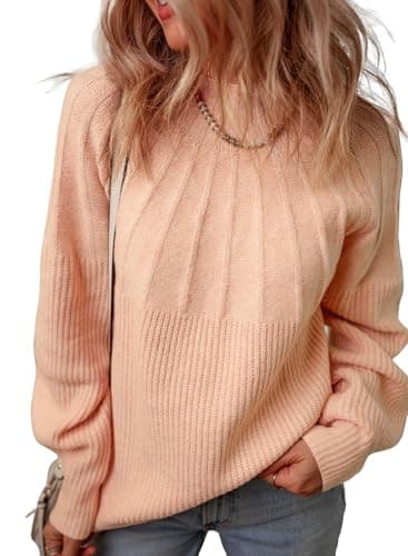 Dokotoo Womens Sweaters Fall Outfits 2025 Winter Clothing Turtleneck Oversized Sweater Long Sleeve Cable Knit Pullover Mock Neck Tops Casual Chunky Jumpers Plus Size Apricot Pink Sweaters for Women M - Image 1