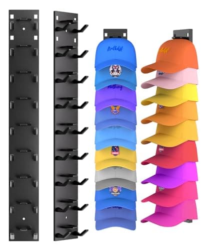 2 Pack Hat Organizer for Baseball Caps, Strong Adhesive Hat Rack for Wall, Multilayer Hat Storage Display Holder, Wall Mounted Hat Hooks Hold up to 18 Hats for Closet Door and Bedroom (Black) - Image 1