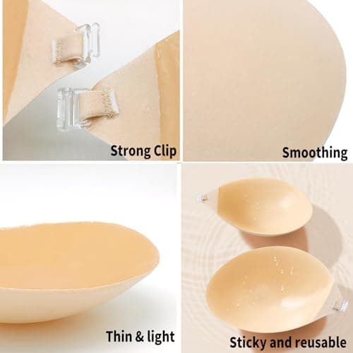 newlashua Invisible Push Up Sticky Bra, Silicone Adhesive Strapless Backless Bra & Reusable Nipple Covers for Women (US, Cup Band, D, Nude01) - Thumbnail 4
