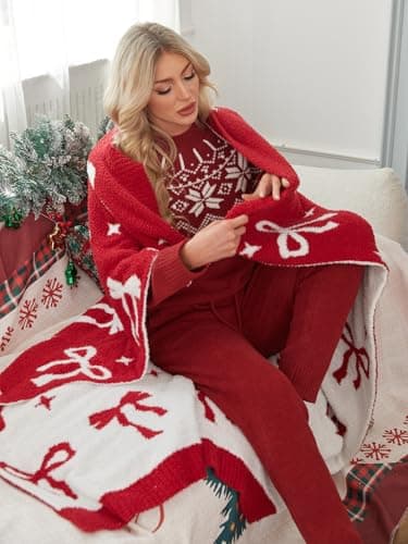 Snuggle Sac Christmas Pajamas for Women Cozy Winter 2 Piece Lounge Set Long Sleeve pjs Holiday Loungewear (Large, Red Fair Isle) - Thumbnail 5